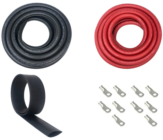 6 Gauge Welding Battery Cable Kit - Includes 5 pieces of 3/8" + 5 pieces of 5/16" Tinned Copper Cable Lugs and 3 Feet Black Heat Shrink Tubing